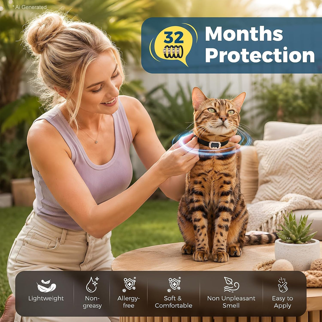 4 Pack Natural Flea Collar for Cats,32 Months Long Lasting