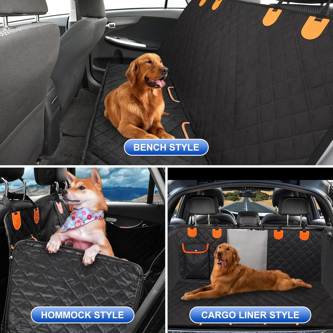 EasyHaWei Dog Car Seat Cover for Back Seat 600D Scratchproof Nonslip