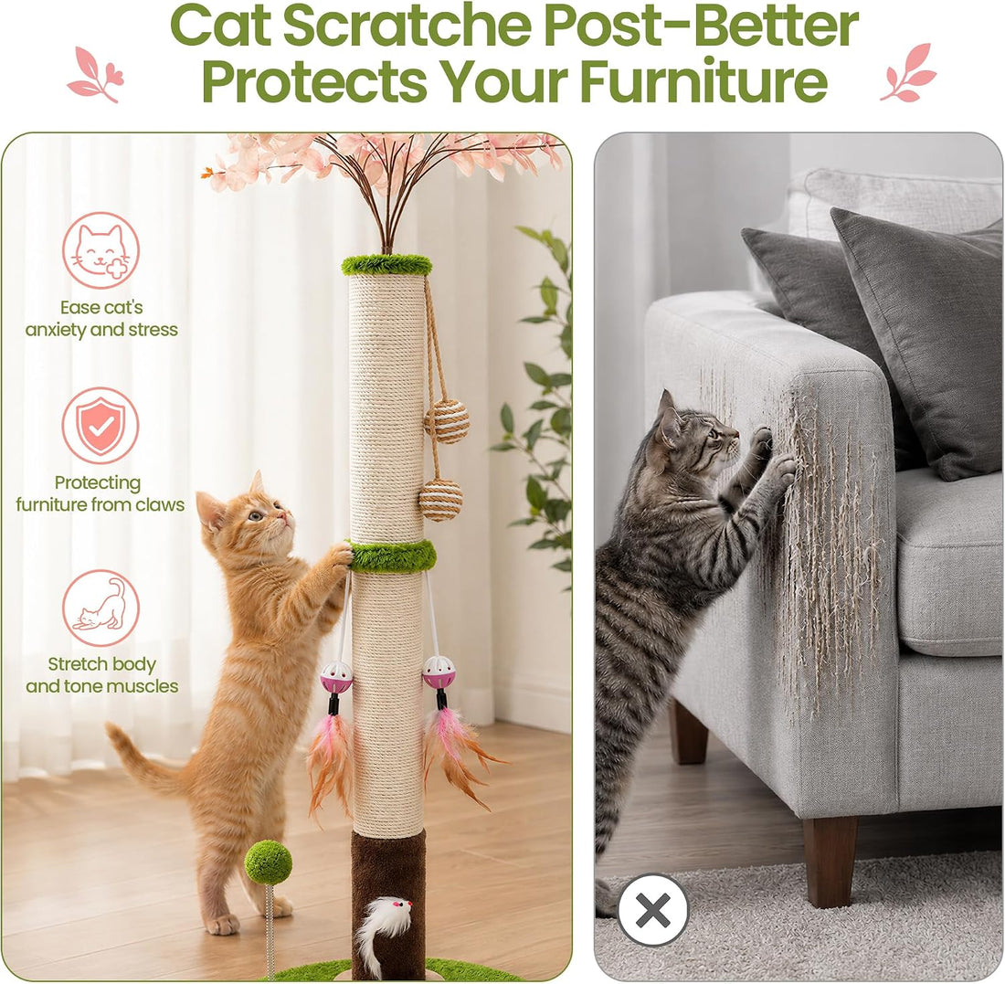 Flower Cat Scratching Post, 45 Inch Scratching Post for Indoor Cat