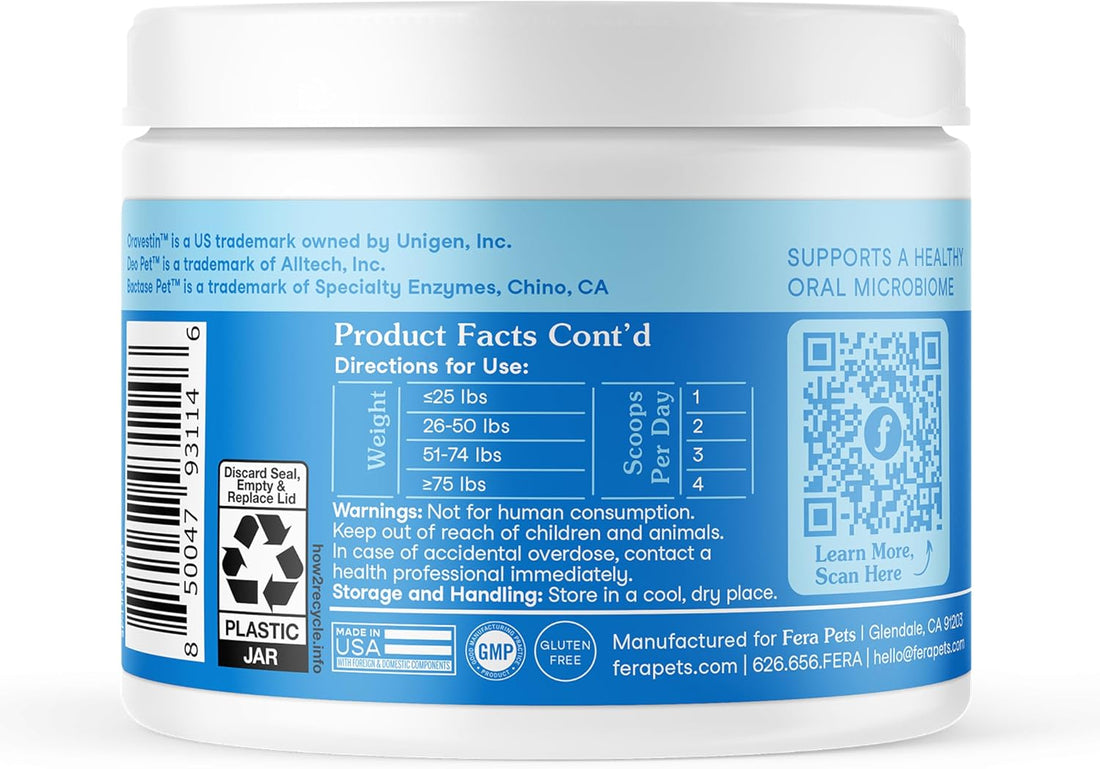 Fera Pets Cat & Dog Fresh Breath Dental Support Powder, 60 Scoops
