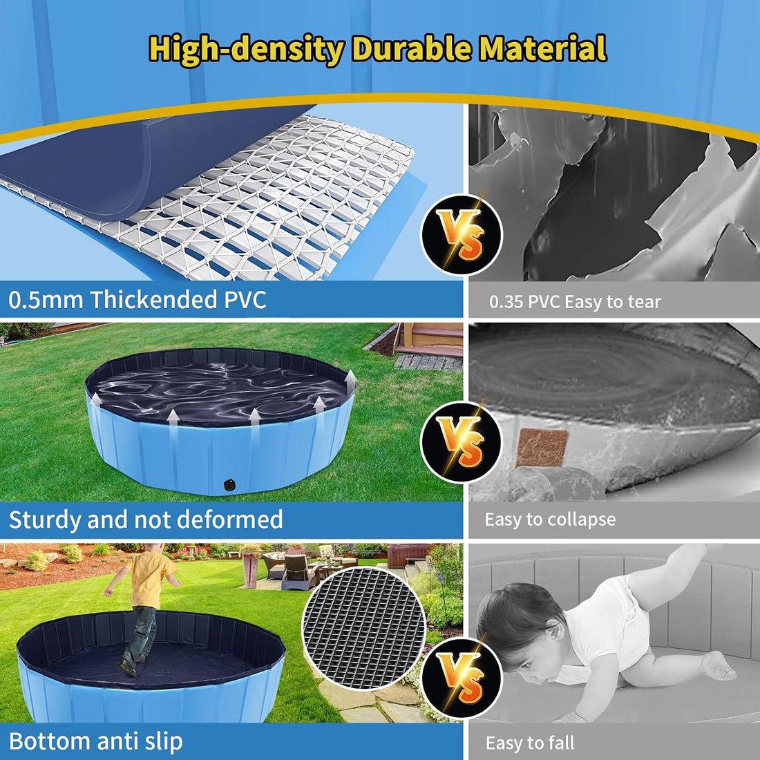 CACSPS Foldable Dog Pool with Hard Plastic, Non-Slip