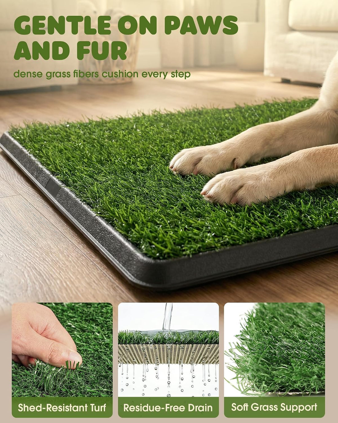Powools Grass Pad for Dogs Potty, 3-Layer Reusable, Washable