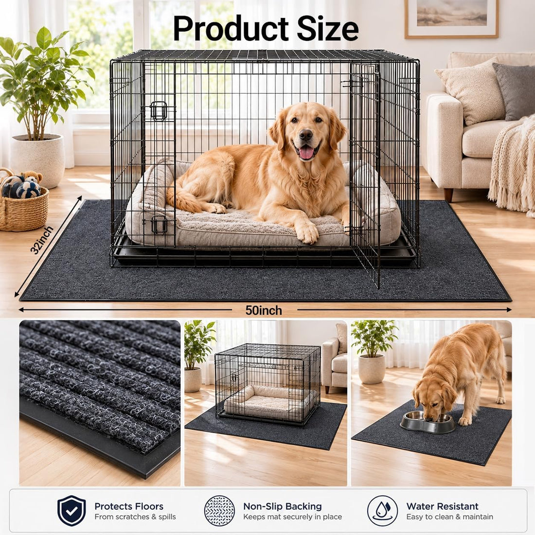 46" X 60" Mat for Under Dog Crate, Waterproof Dog Crate Mat