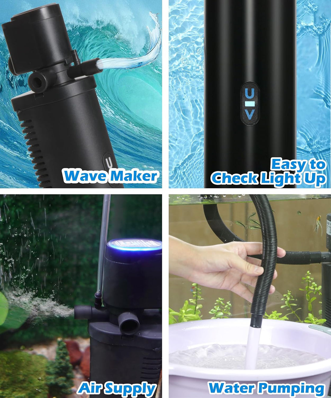 COOSPIDER Aquarium Filter with 6W U-V Light 158GPH for 10-45 Gallon