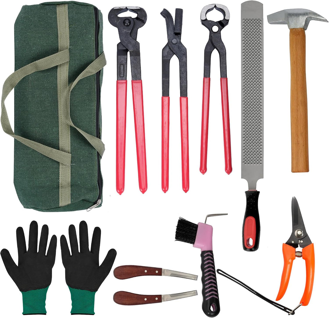 12Pcs Farrier Tools Kit, Hoof Trimming Tools with Tool Bag