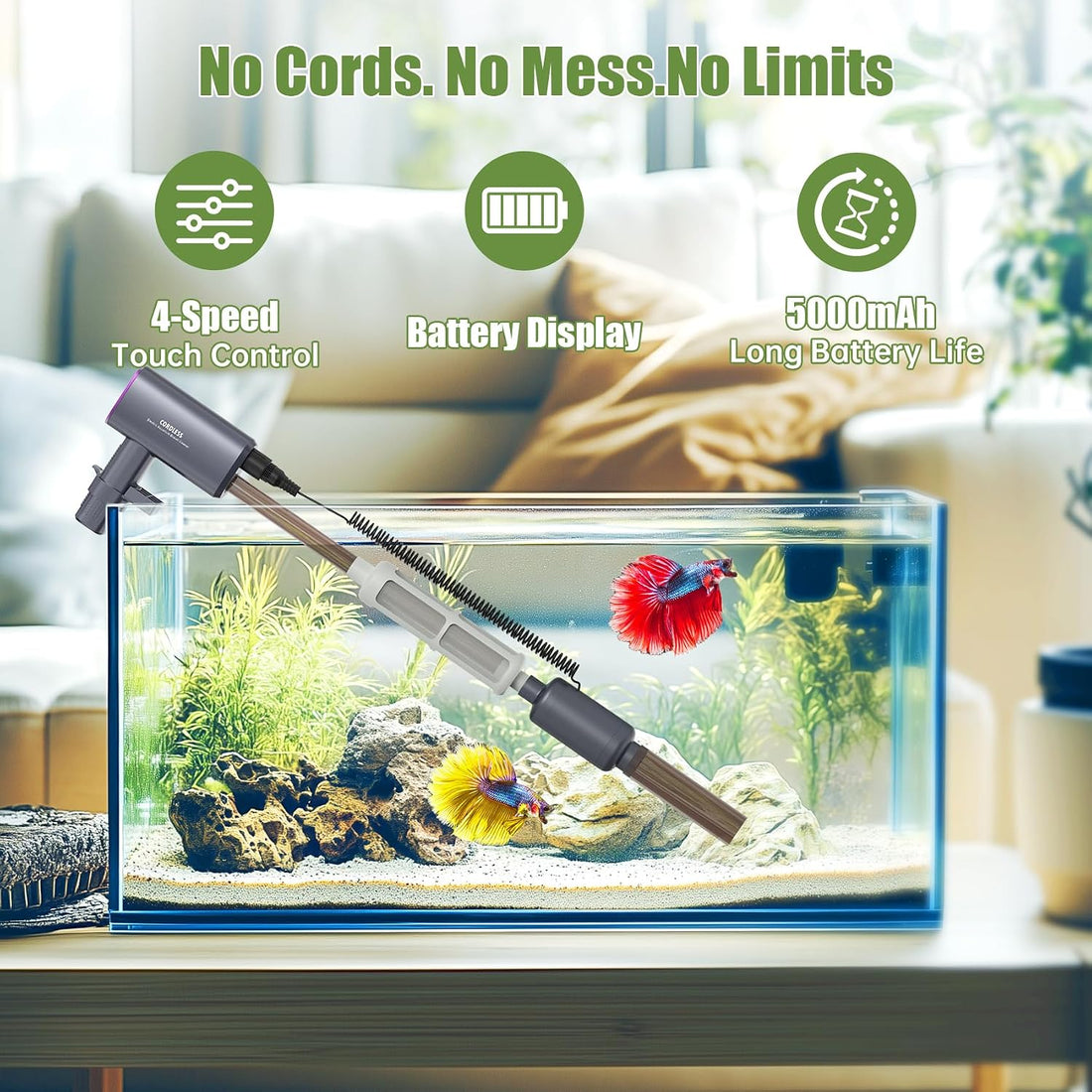 Cordless Aquarium Gravel Cleaner Vacuum