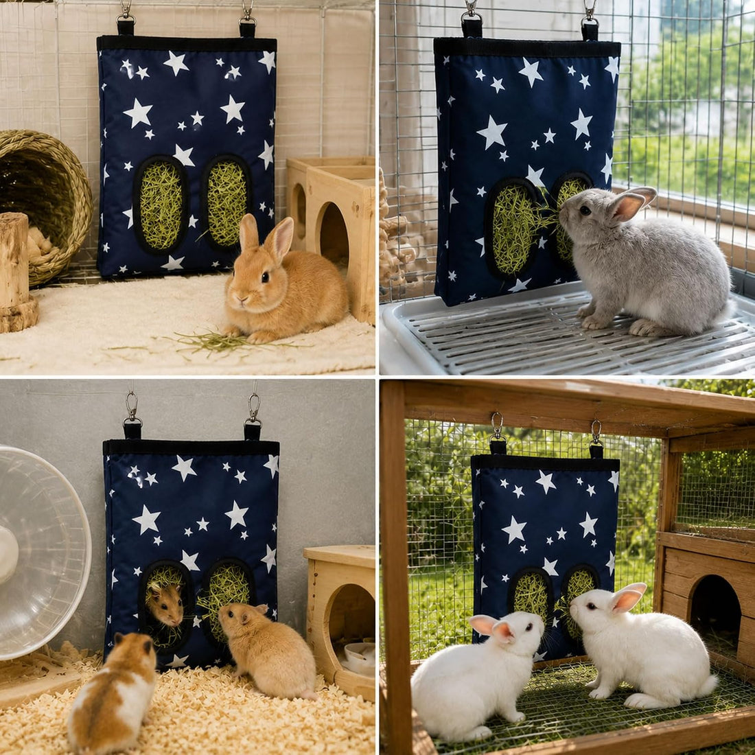 RUGLAMZHIP 2-Hole Hanging Hay Feeder Bag for Rabbits