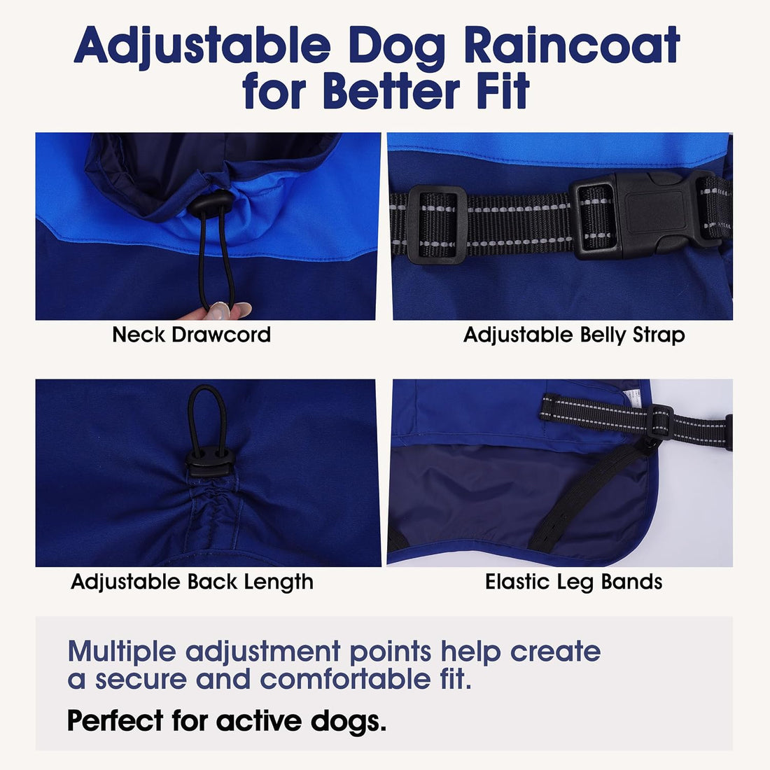 Lelepet Dog Raincoat,Reflective Dog Rain Jacket with Hood,Leash