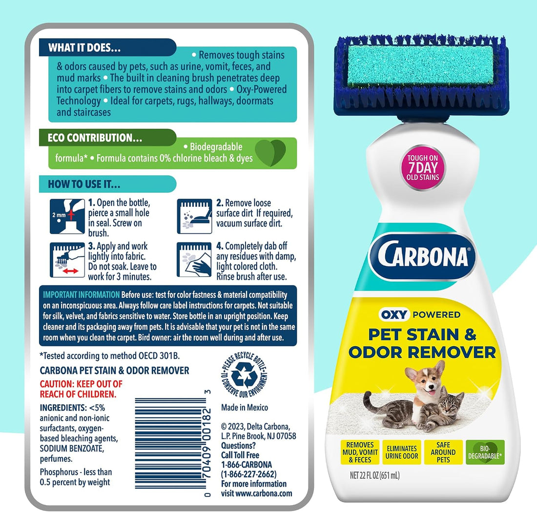 Carbona 2-in-1 Oxy-Powered Pet Stain & Odor Remover, 22 Fl Oz