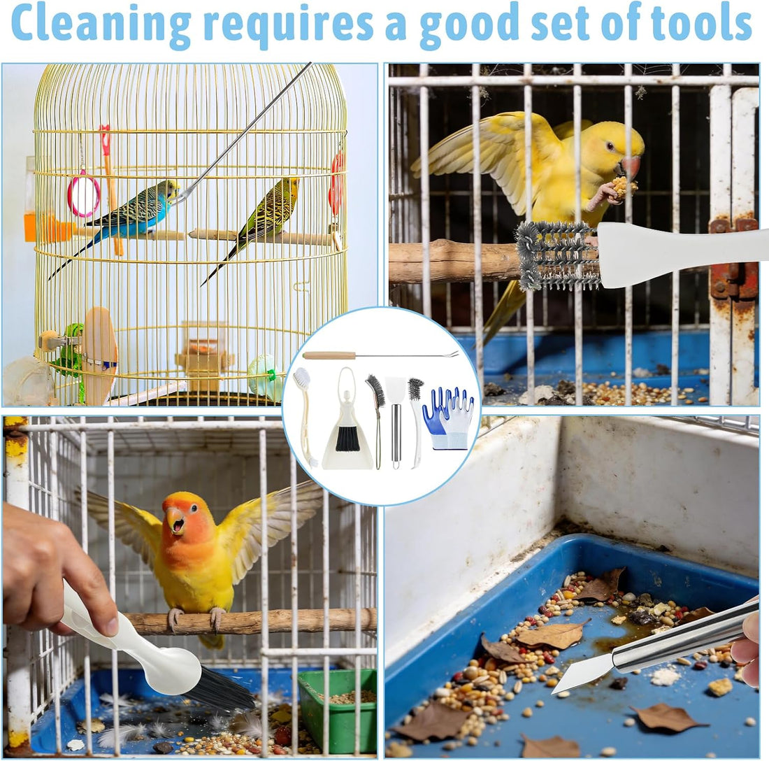 Draupnir 7 Pcs Bird Cage Cleaning Supplies Bird Cage Cleaner Brush Kit