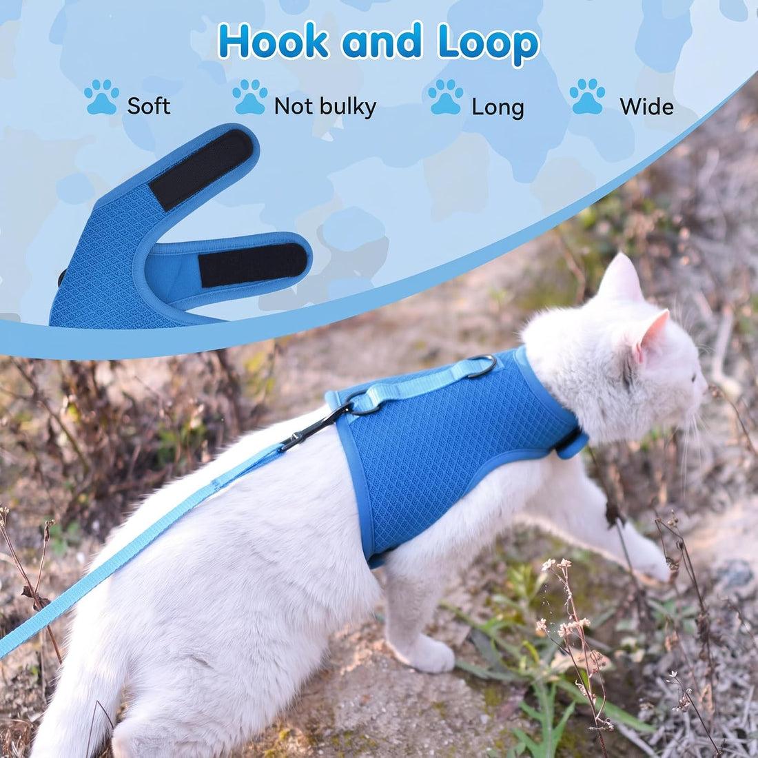 Cat Harness and Leash Set for Walking Escape Proof, Blue, Large