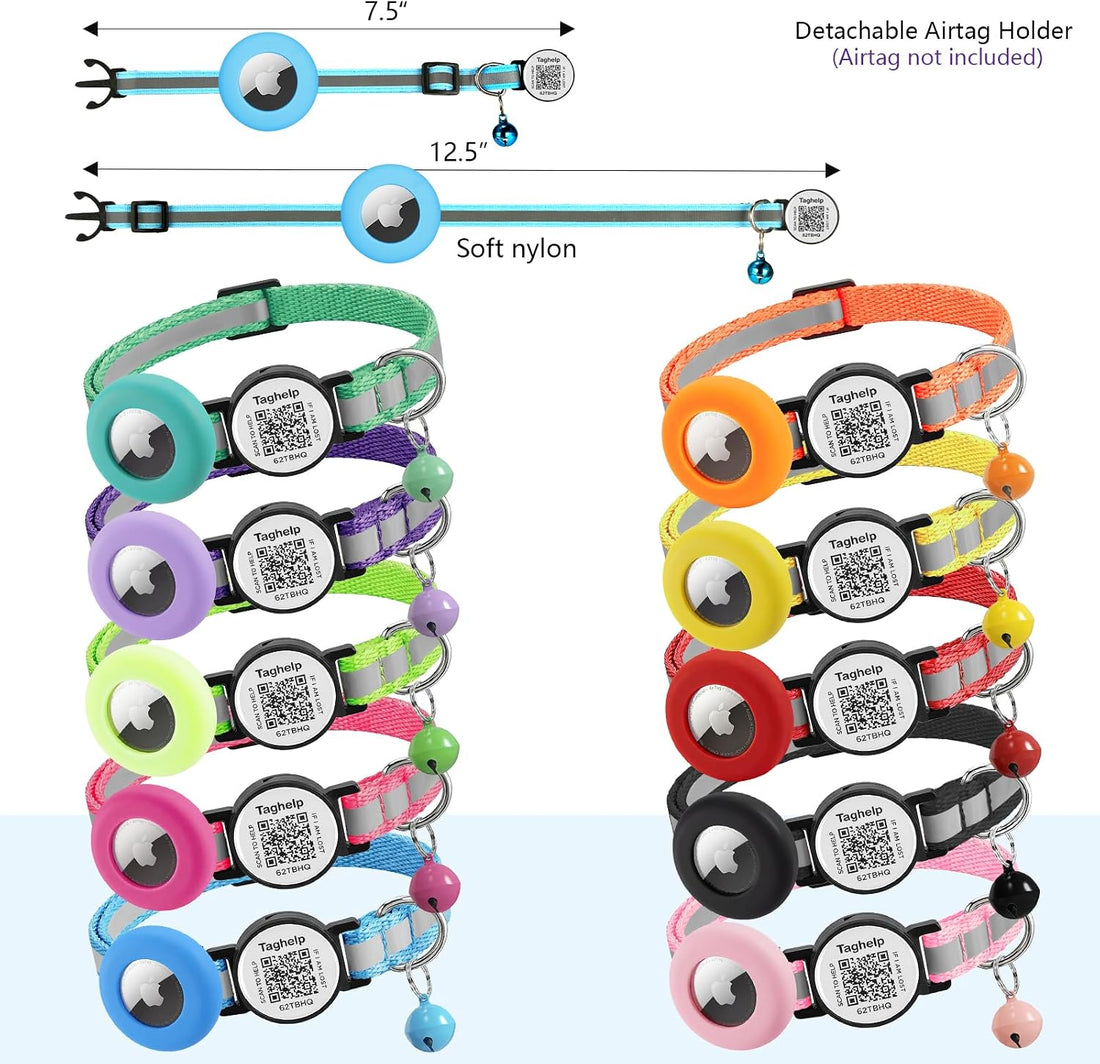 AirTag Holder Breakaway Cat Collar QR Code, Reflective Bell