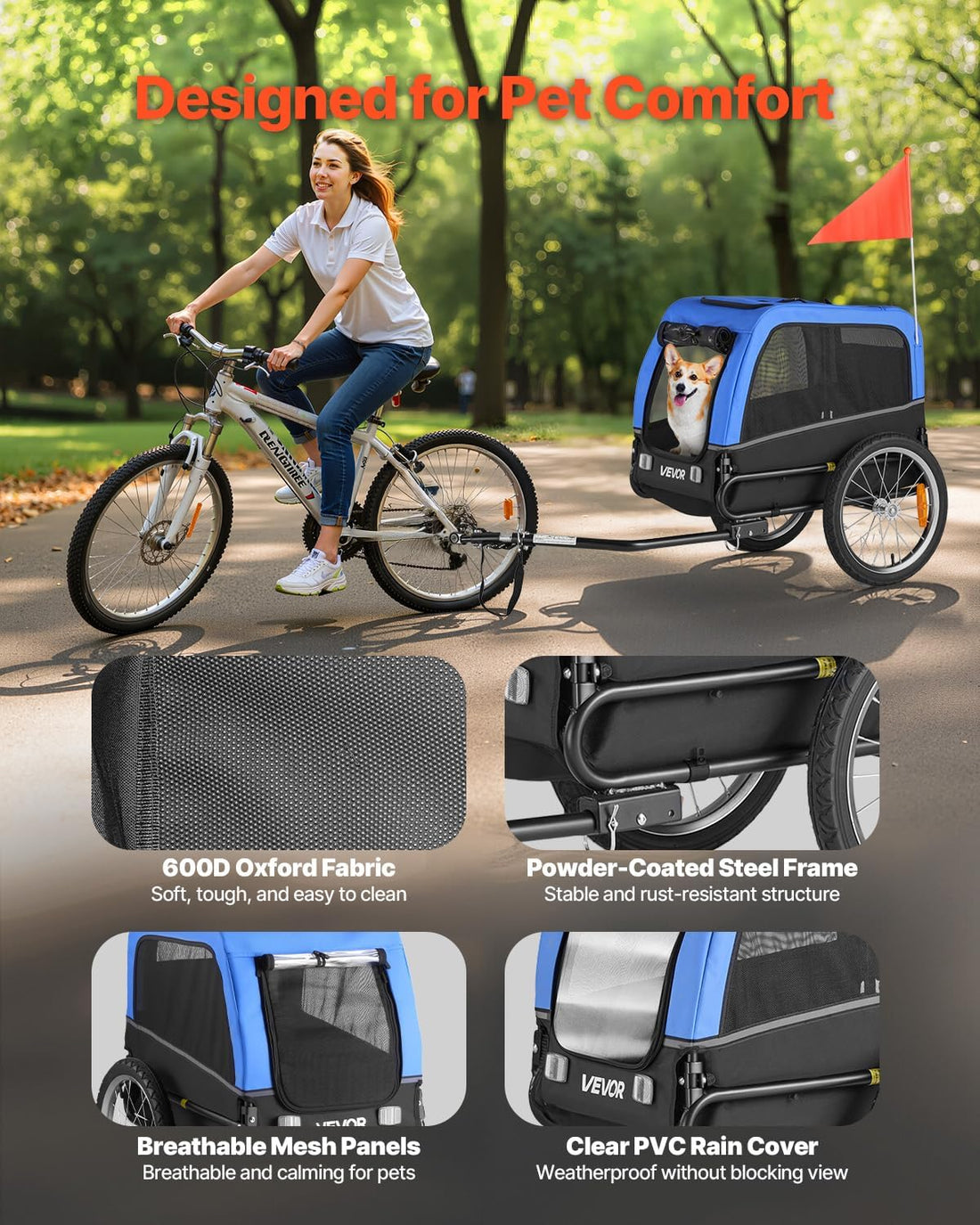 VEVOR Dog Bike Trailer, Supports up to 66 lbs