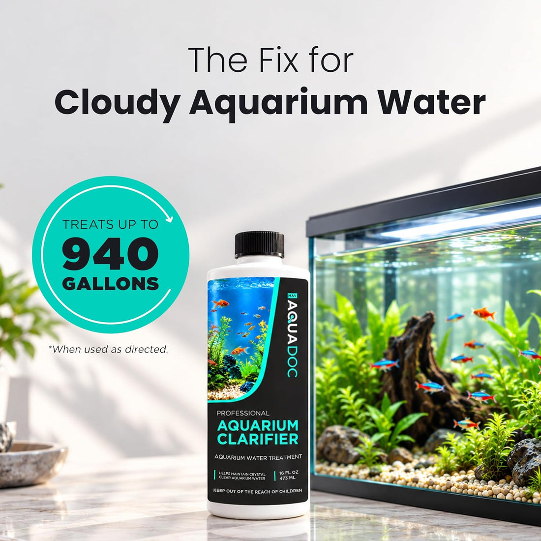 AquaDoc Aquarium Water Clarifier for Cloudy Fish Tank Water, 16 fl oz