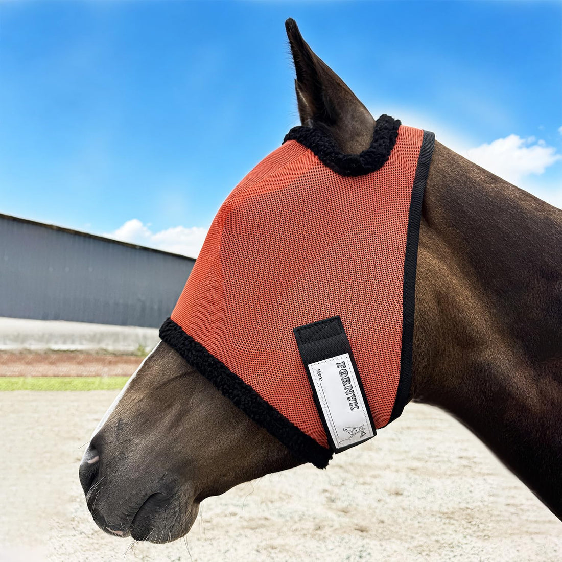 Fly Mask Without Ears for Horses, UV Block & No-Rub (Orange, L)