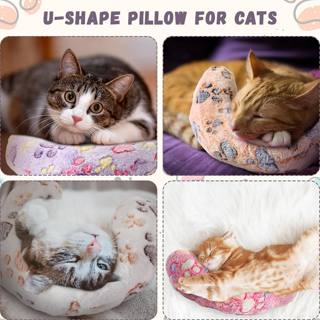 Sweetude 4 Pcs Pillows for Cats Puppy Bed Fluffy Pet Calming Soft