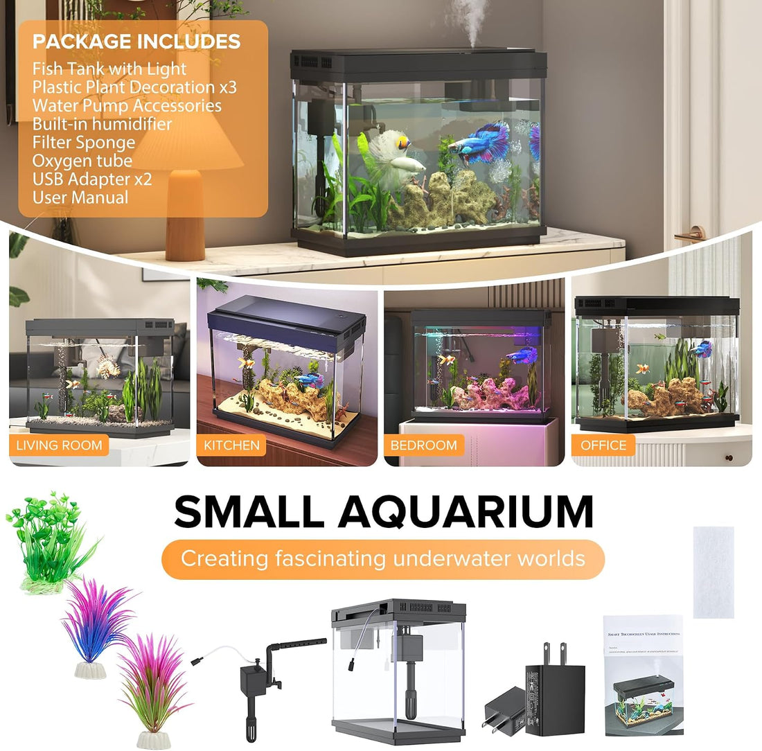 Vehipa Fish Tank, 2.4-Gallon Aquarium Starter Kit with 3-in-1 Quiet