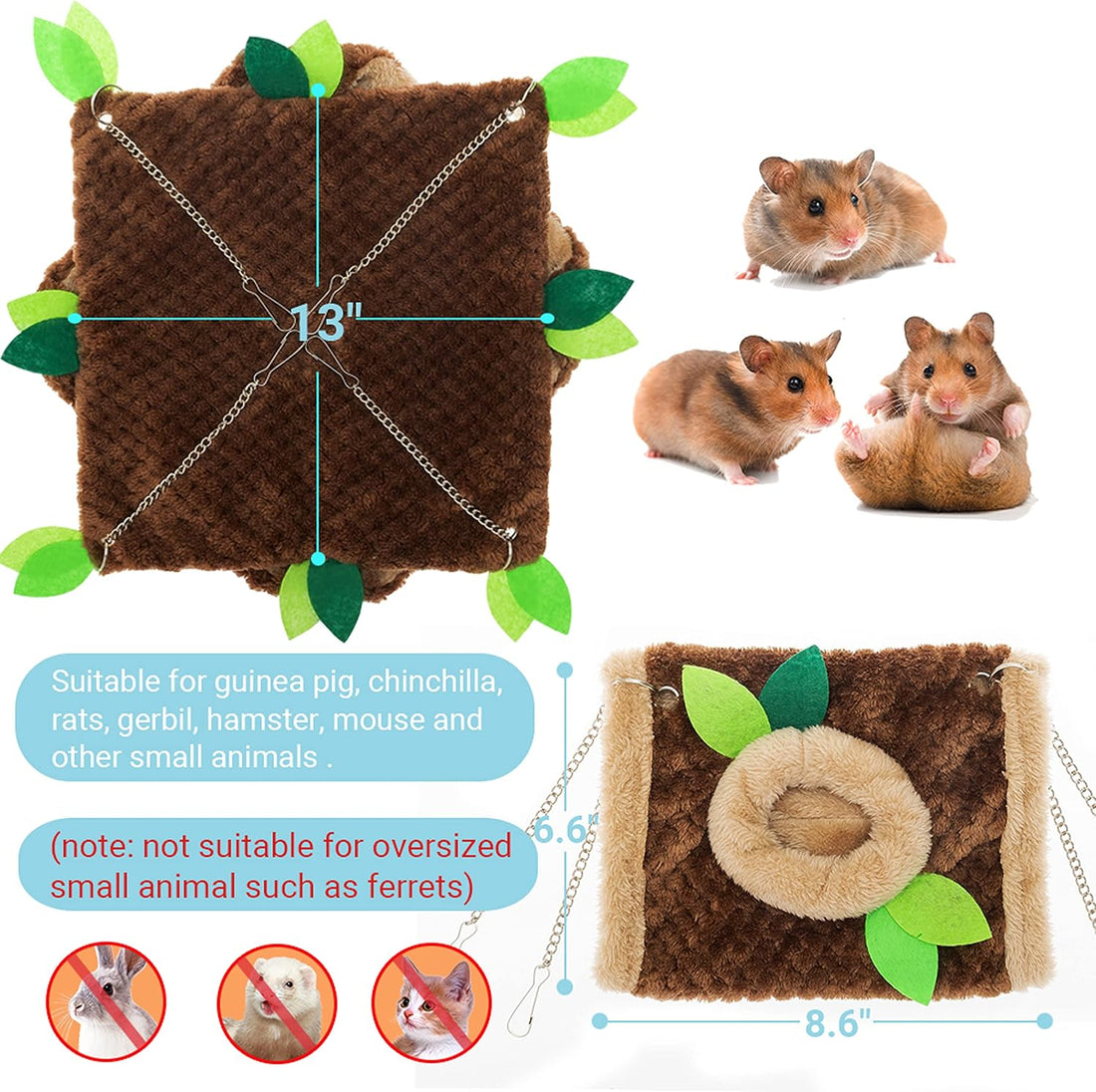 Guinea Pig Hideout, Hammock & Tunnel, Washable Cage Accessories