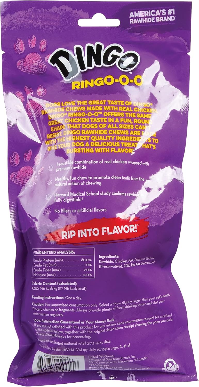 Dingo Ringo Rawhide Dog Treats Made With Real Chicken, 5 Count
