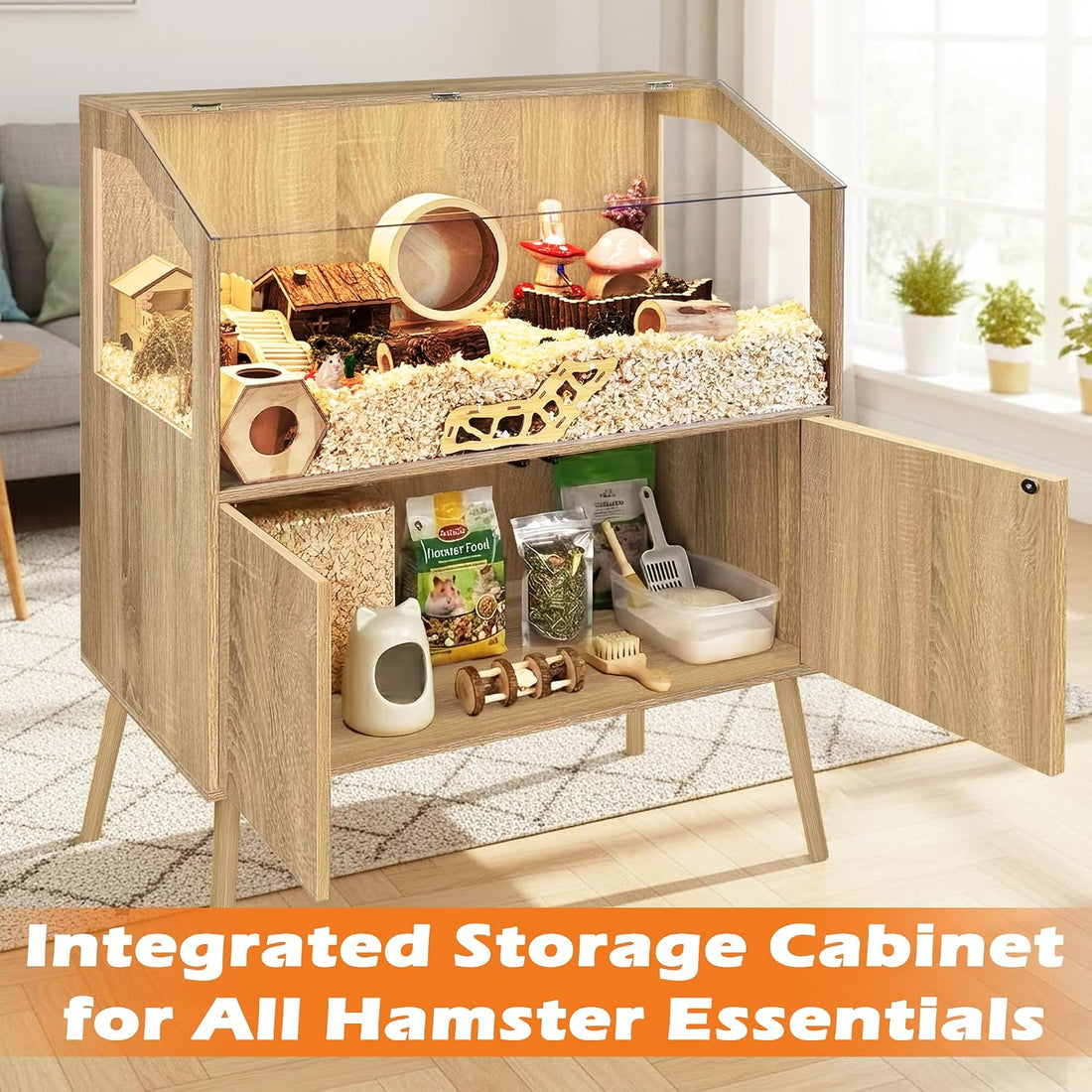 PROLEE Hamster Cage with Storage Cabinet,Large Hamster Encloure Chew