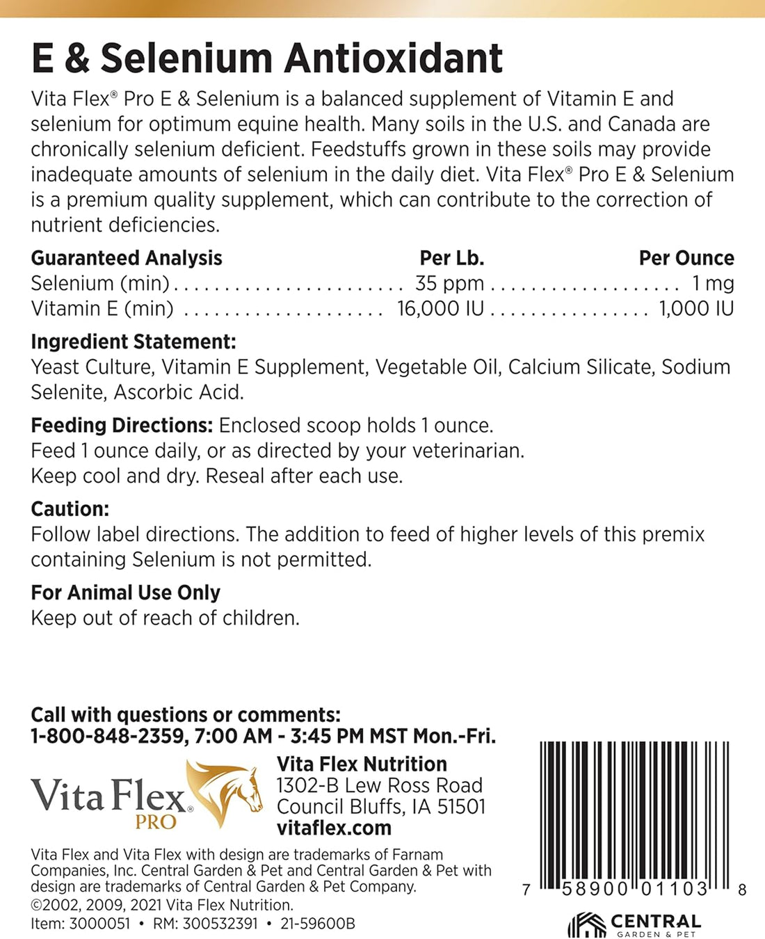 Vita Flex Pro E & Selenium Supplement for Horses, 64-Day Supply