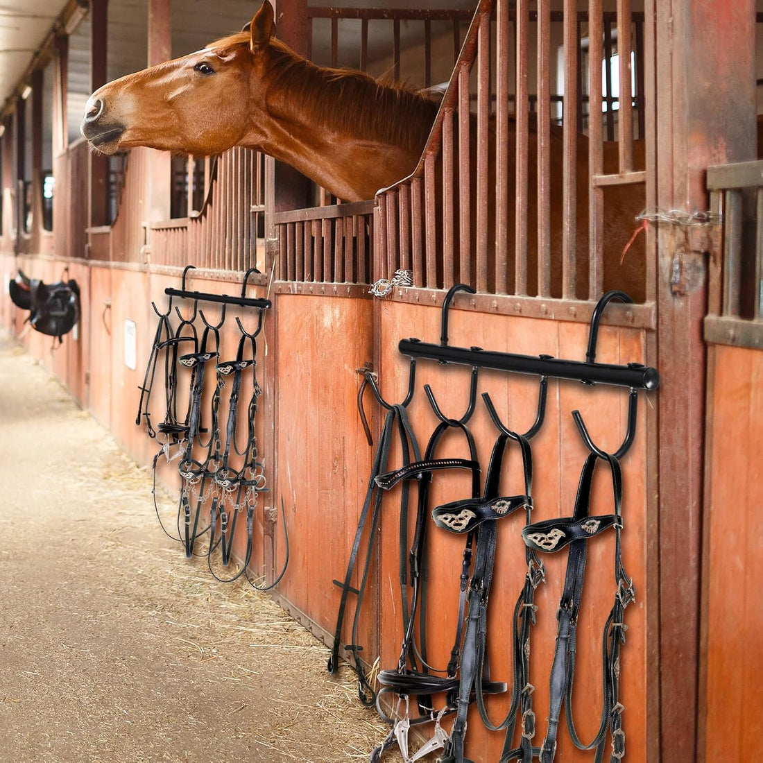 Dunzy 2 Pcs Tack Rack with Swivel Hooks, Metal Bridle Hanger