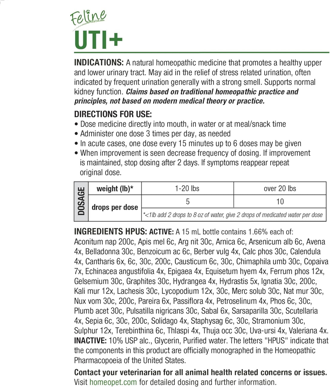 HomeoPet Feline UTI+, Safe and Natural Urinary Tract Supplement