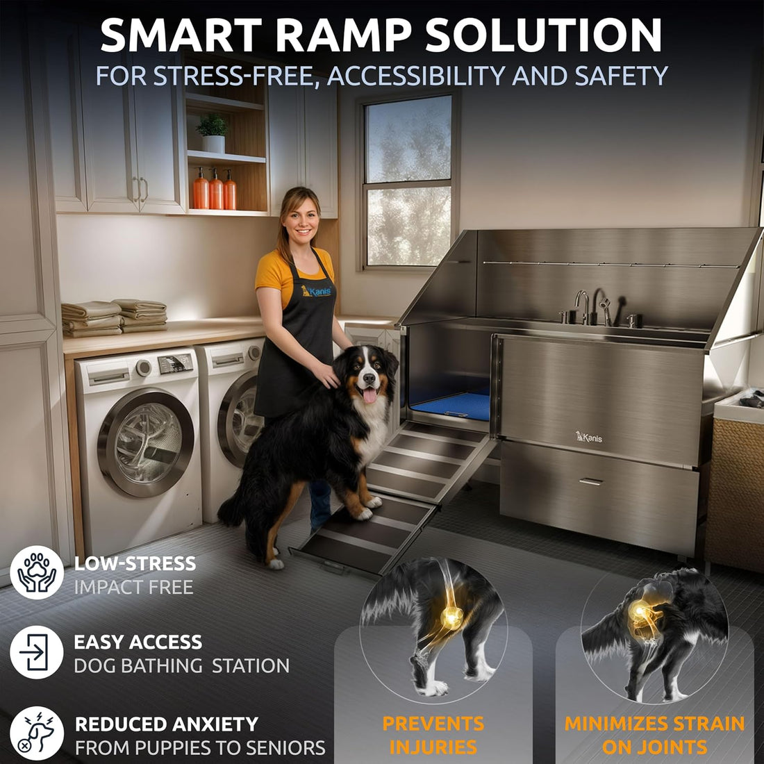 61" Dog Bathing Station, LEFT RAMP + 49" Electric Dog Grooming Table