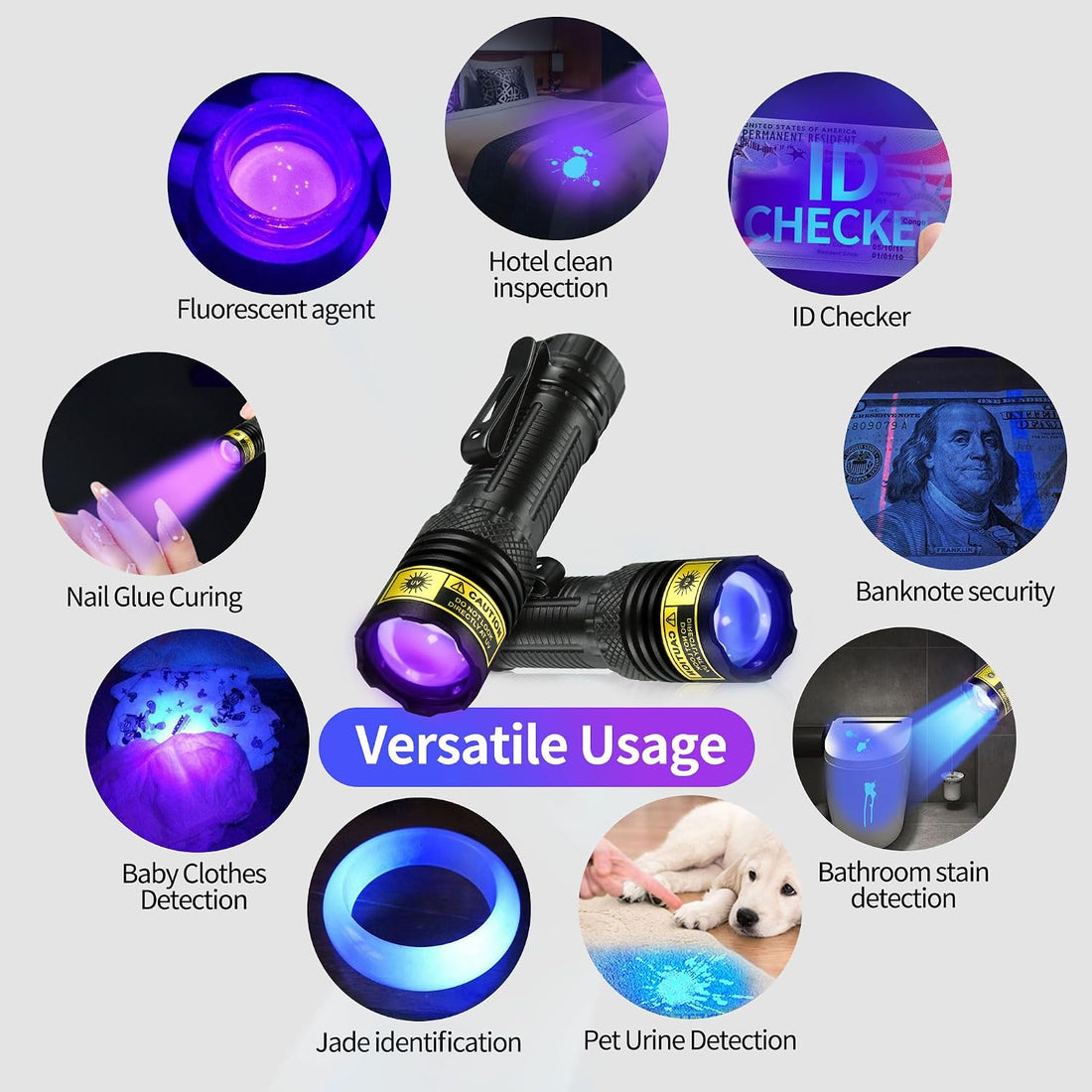 DARKDAWN UV Flashlight 365 & 395nm Black Light，Ultraviolet Blacklight