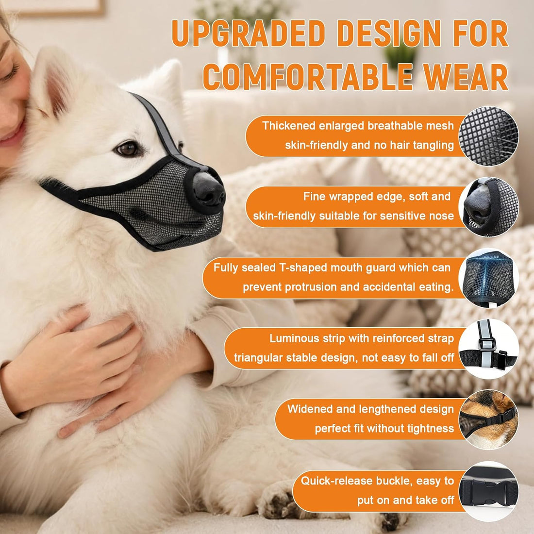 Dog Muzzle for Small Medium Large Dogs – Anti-Scavenging T-Shaped Mesh
