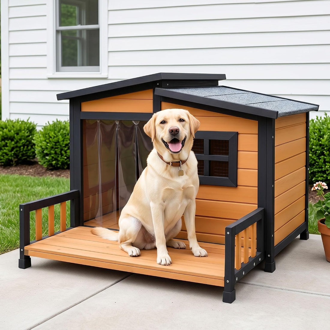Large Dog House Outdoor Elevated Wooden Dog Kennel with Porch 39"