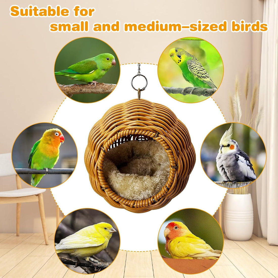 Birds Nest for Cage Rattan Hanging Parakeet House Chewproof