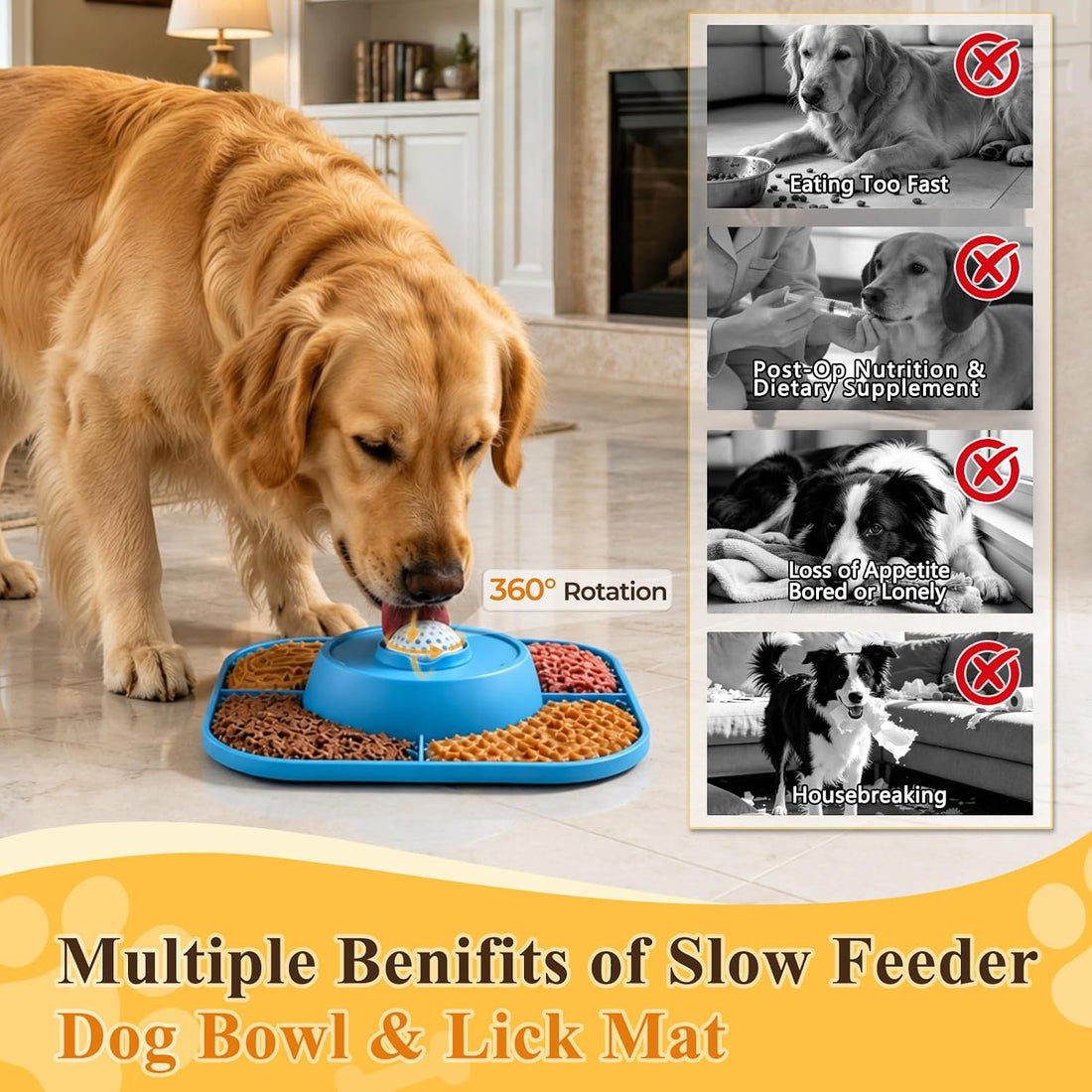 Slow Feeder Dog Bowls 3-in-1 & Lick Mat & Anti-Choking Rolling Ball