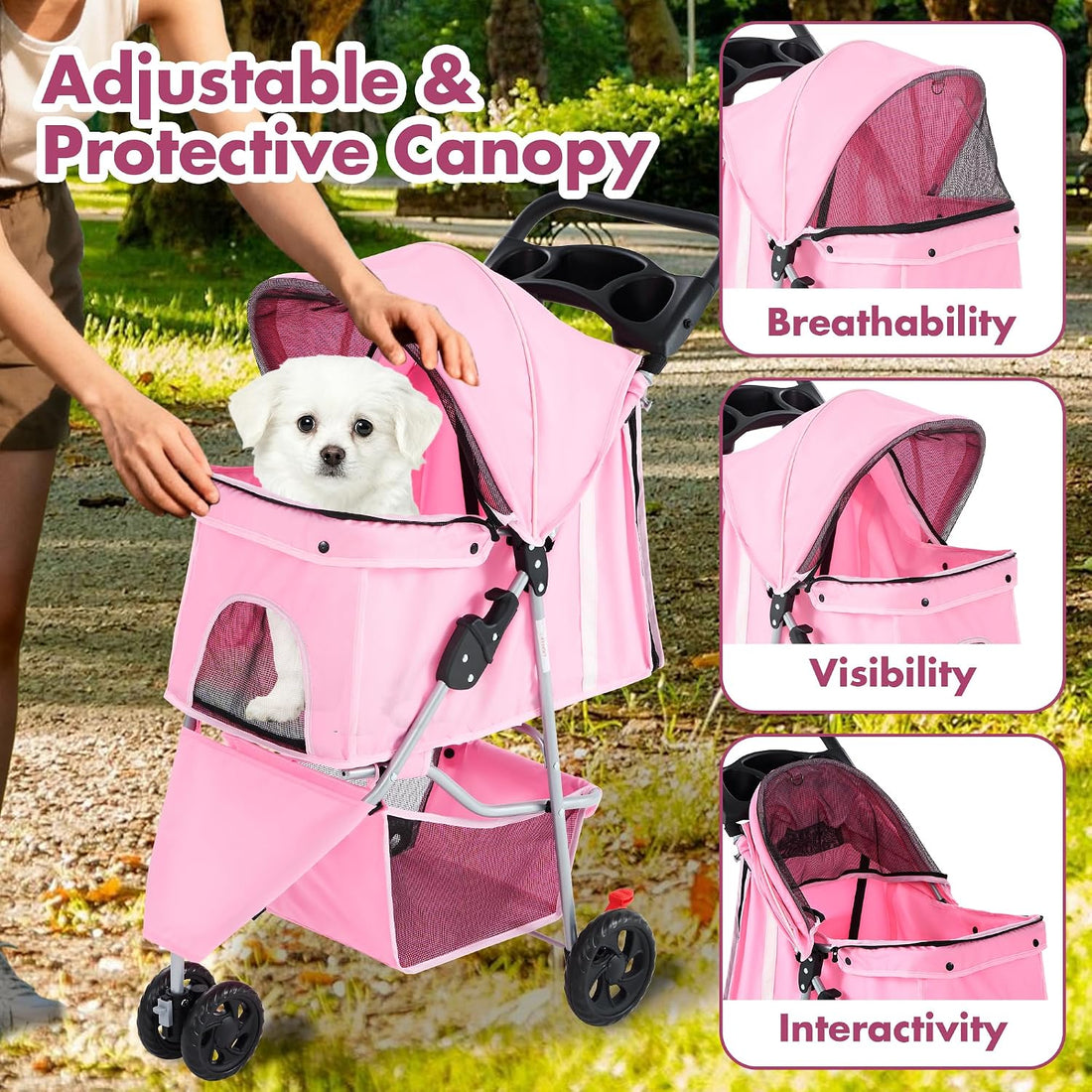 DUMOS 3 Wheels Pet Stroller for Small Dogs and Cats, Foldable