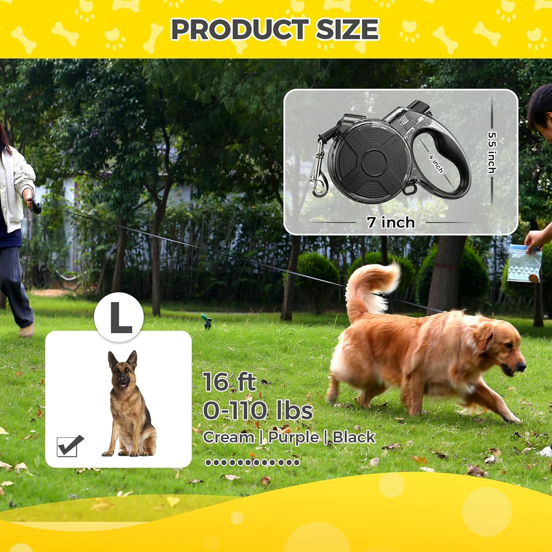 16 ft Retractable Dog Leash, Transparent Design, Up to 110 lbs