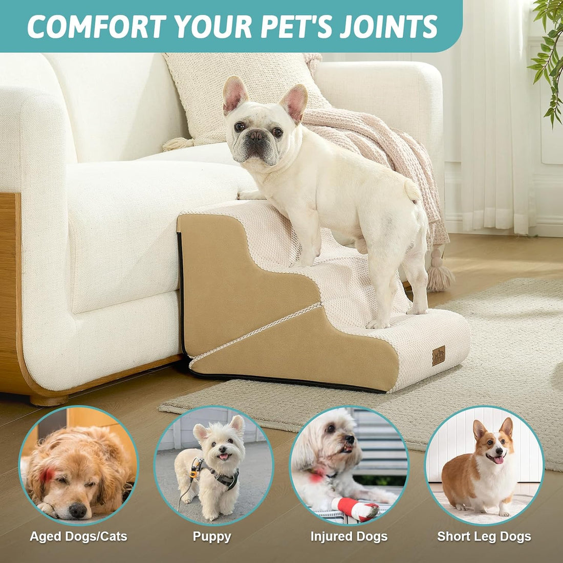 COZY KISS Dog Stairs for Small Dogs, 3-Step 2-in-1 Dog Steps,15.7" H