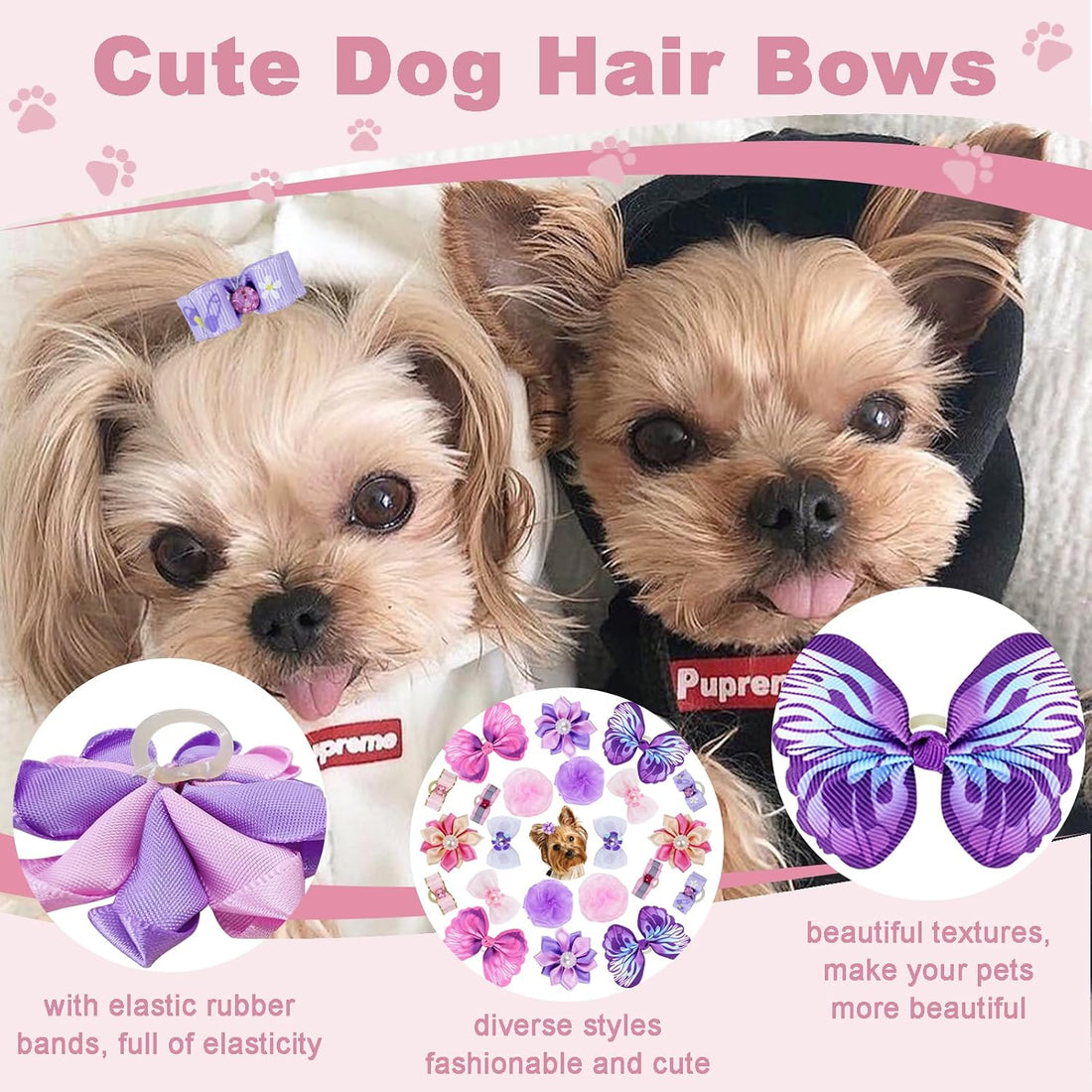 Naturahand 22 Pieces Cute Dog Hair Bows with Elastic Rubber Bands