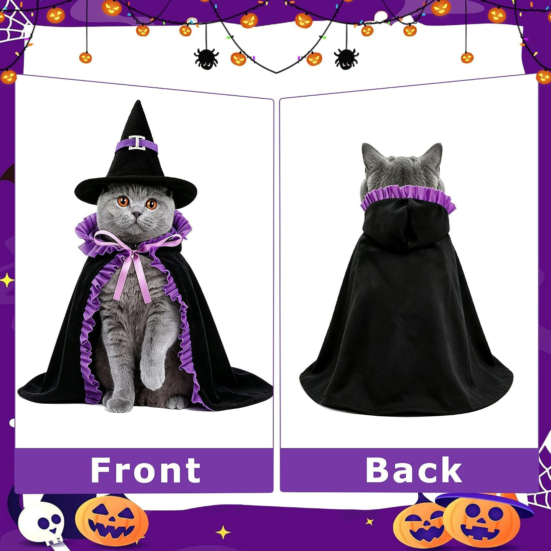 Halloween Cat Witch Costume Set Cute Pet Witch Hat Cape Accessories