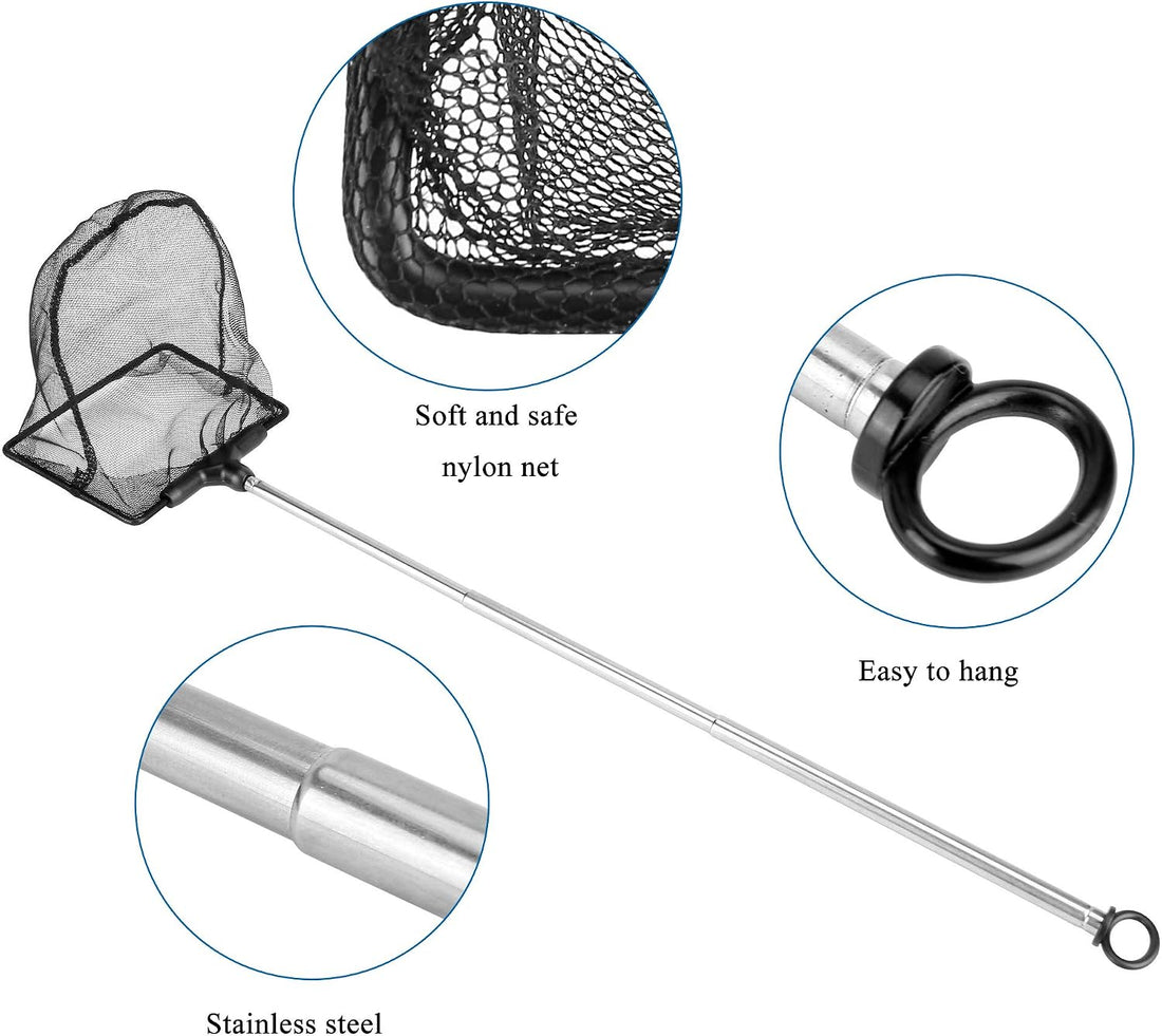 Lpraer Aquarium Fish Net with Extendable Stainless Steel Long Handle