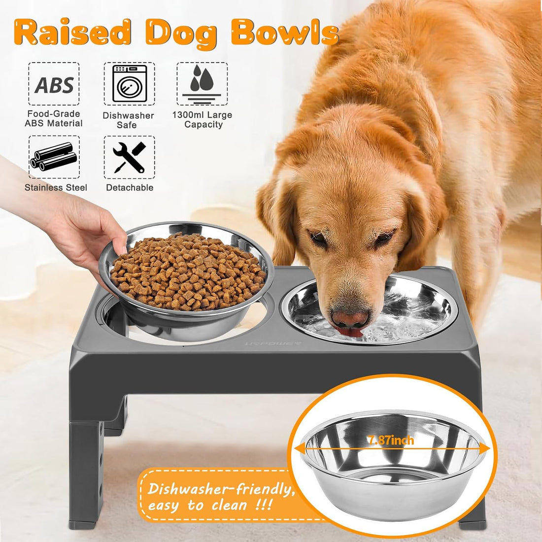 URPOWER Raised Dog Bowls 4 Height Adjustable Elevated Bowl Stand