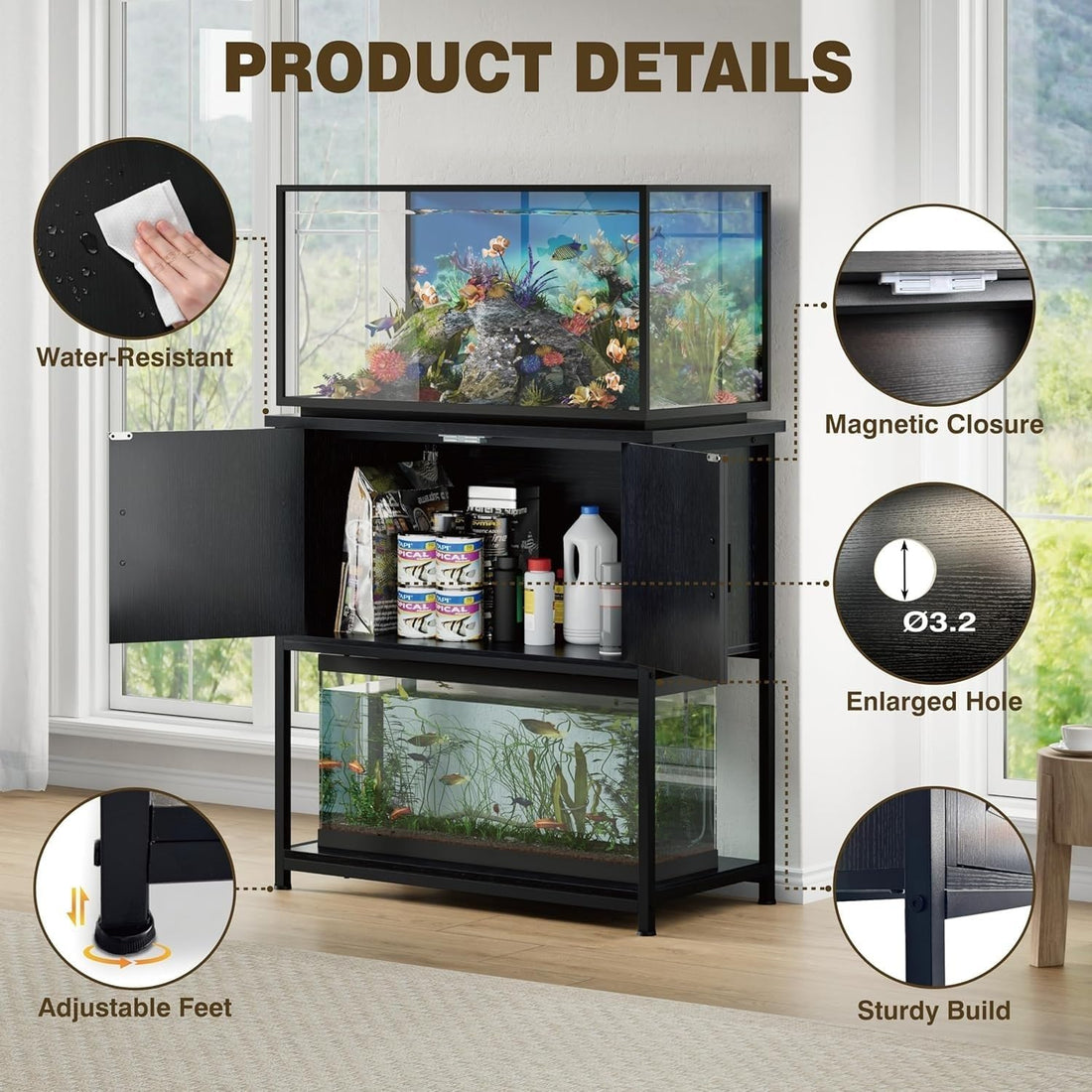 20/29/30 Gallon Fish Tank Stand with Cabinet 800LBS Capacity