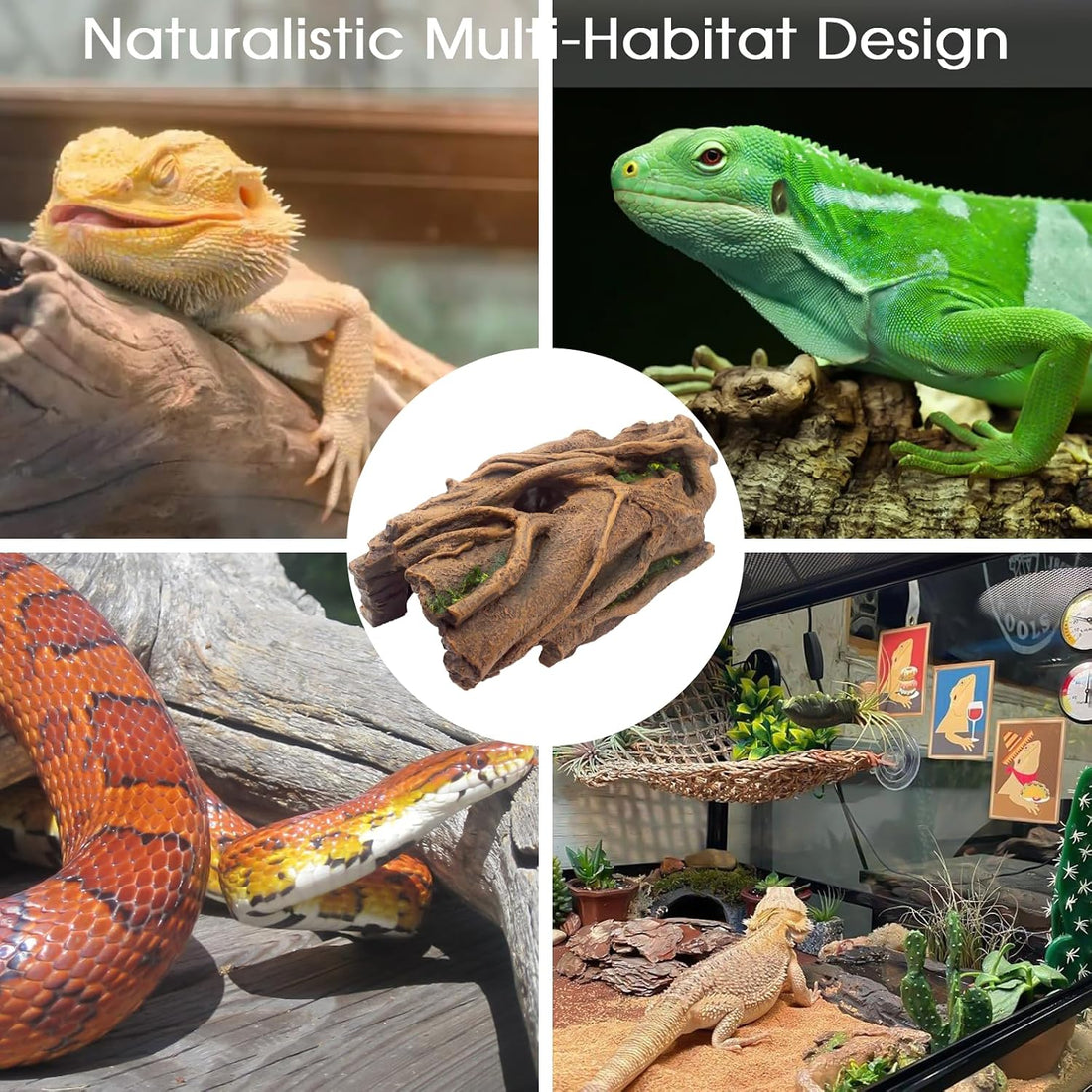 Large Reptile Hide Hollow Log for Snake Ball Python Bearded Dragon