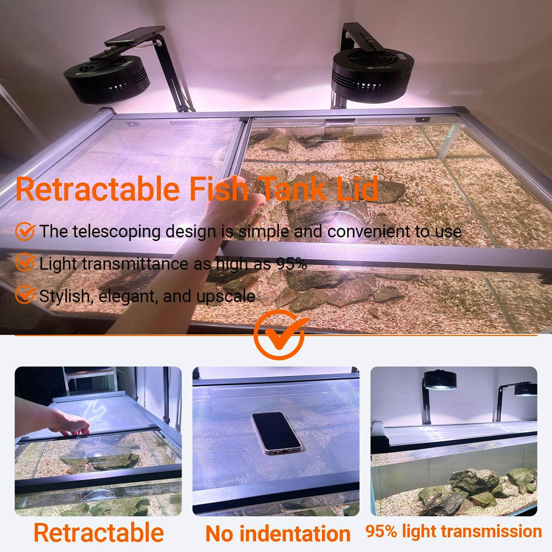 Retractable Fish Tank Hoods 30 * 12 or 24 * 12in Fish Tank Lid