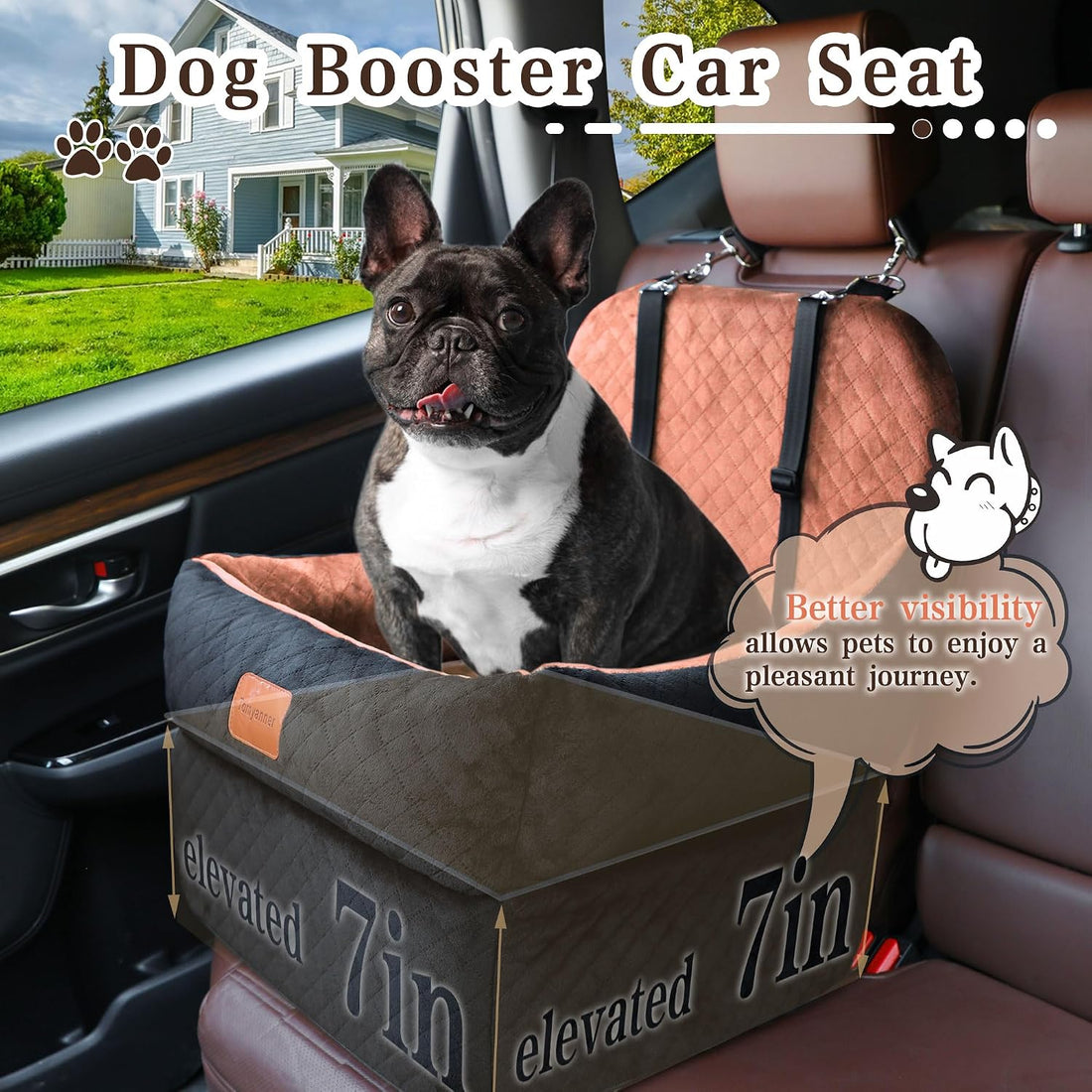 Dog Booster Car Seat for Small/Medium Dogs up to 30 lbs,Interior 7