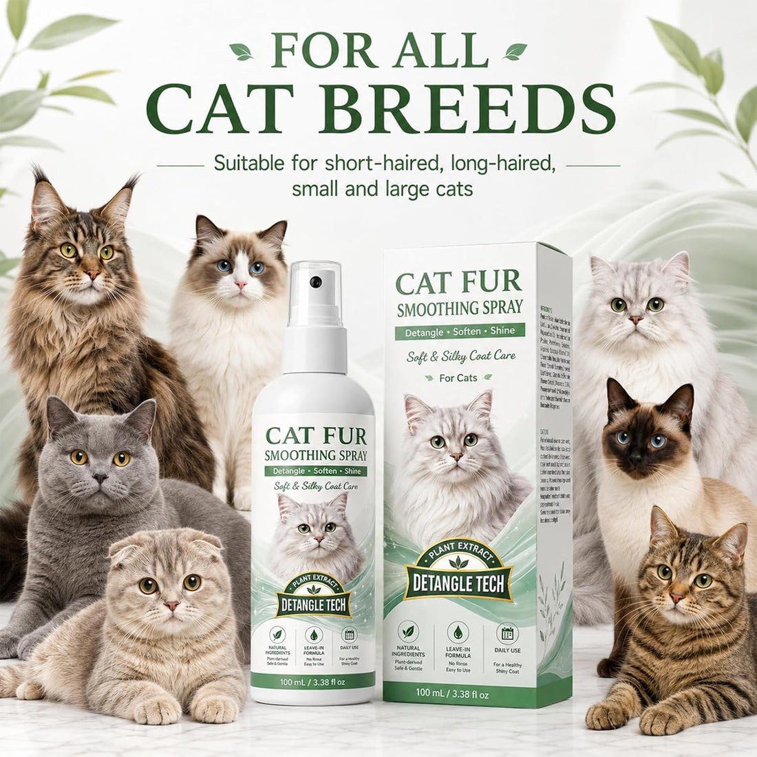 Cat Detangler Spray – Pet Hair Remover Spray for Cats & Daily Coat
