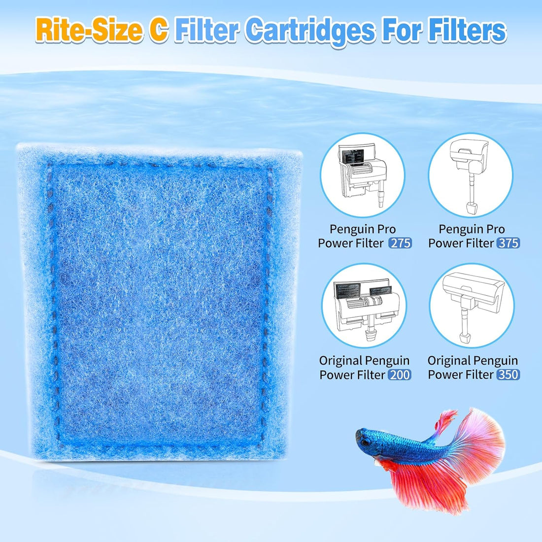 8 Pack Rite-Size C Filter Cartridges Compatible with MarineLand