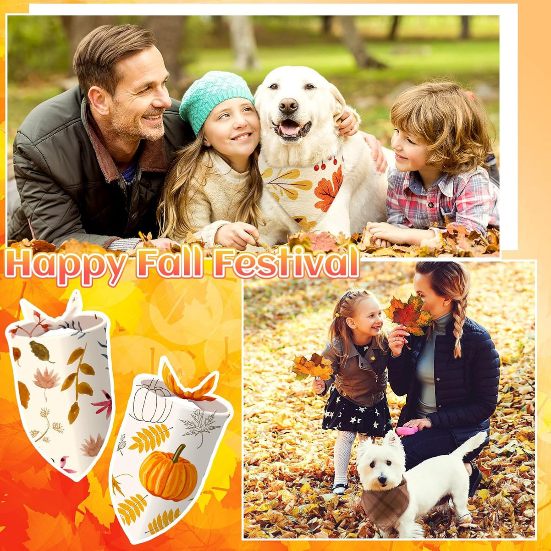 Huhumy 100 Pcs Fall Dog Bandanas Bulk Autumn Bandana for Medium Large