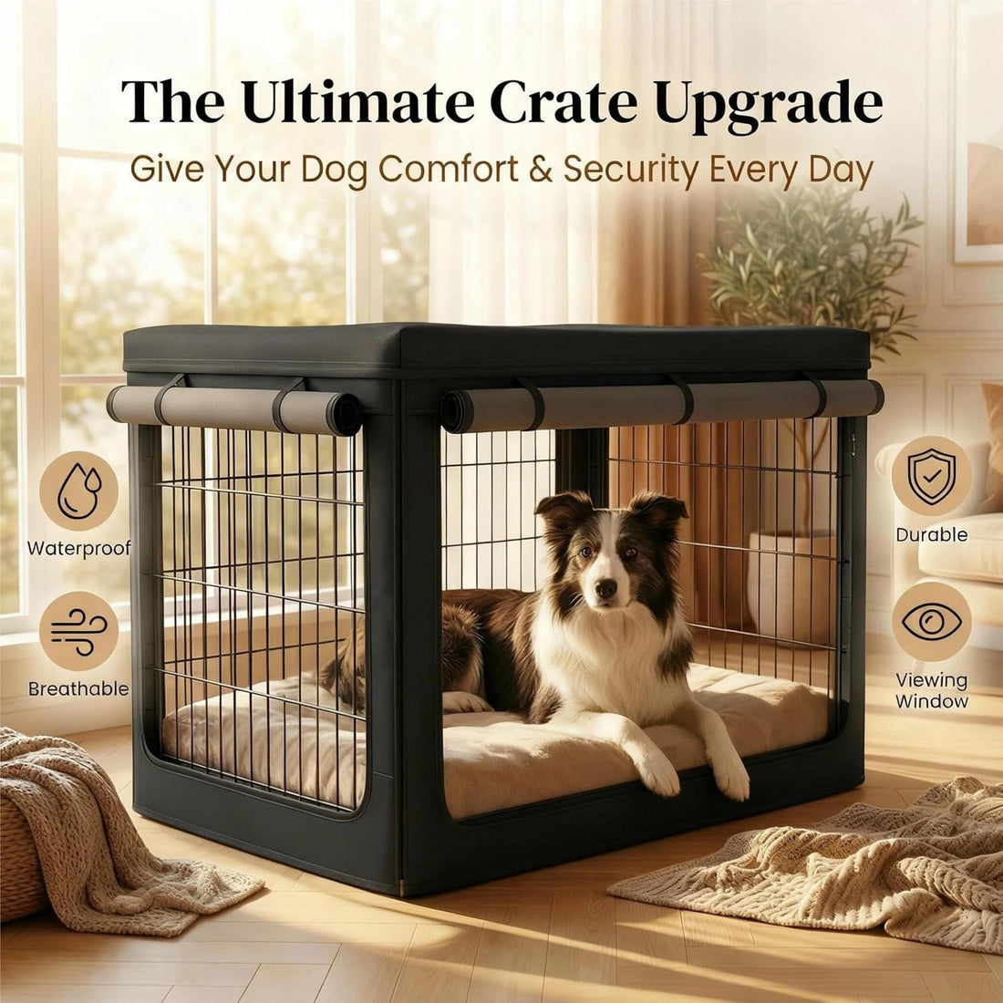 48 Inch Dog Crate Cover,1680D Heavy Duty Waterproof Oxford Kennel