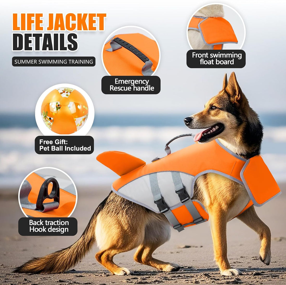 Dog Life Vest with Chin Float, High Buoyancy Dog Swim Jacket