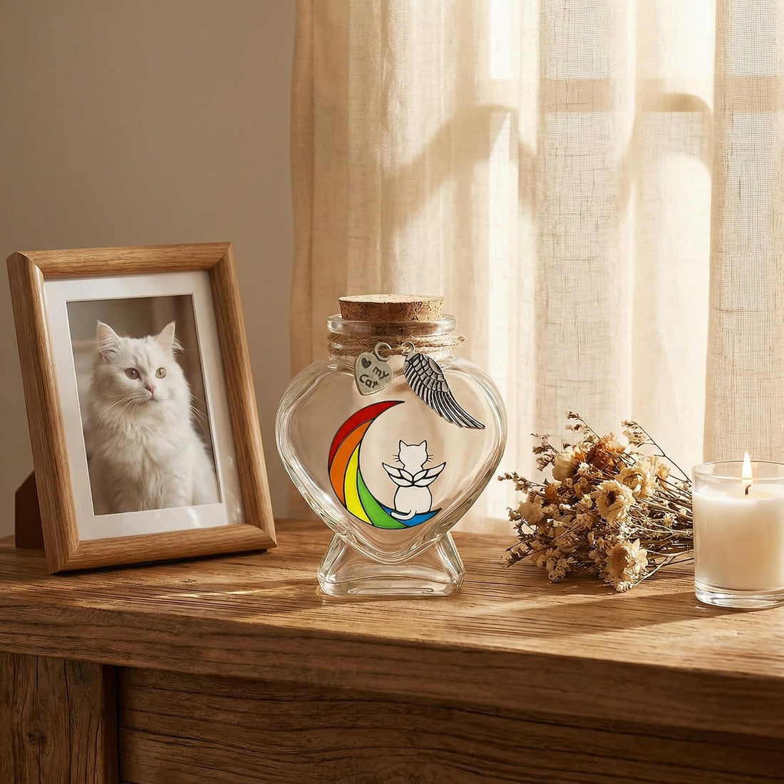 Pet Memorial Bottle for Pet Hair – Heart Shape Glass Fur Keepsake